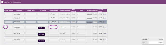 Misc Charges on po invoice